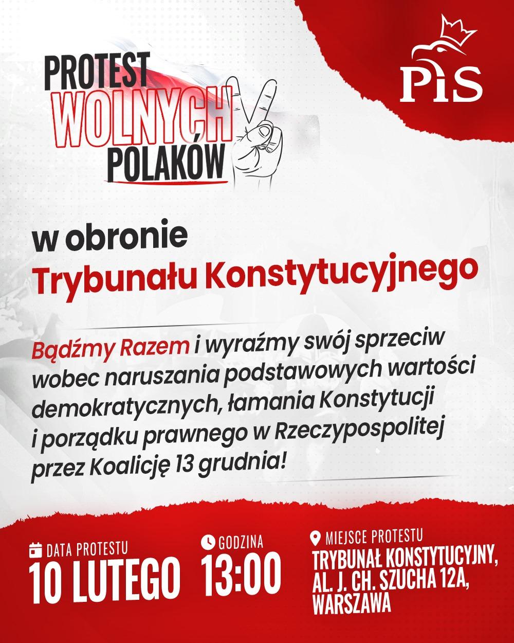 10.02.2024, godz. 13.00, Protest Wolnych Polaków, Warszawa
